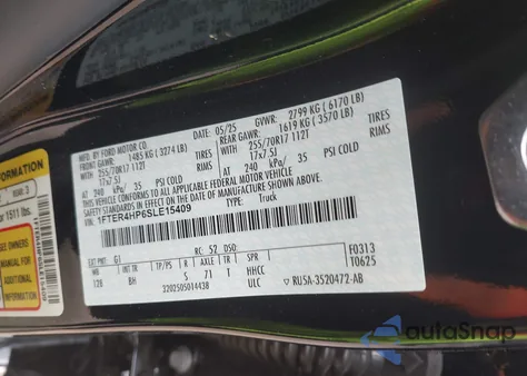 2025 Ford Ranger Xlt from USA, damaged, VIN 1FTER4HP6SLE15409